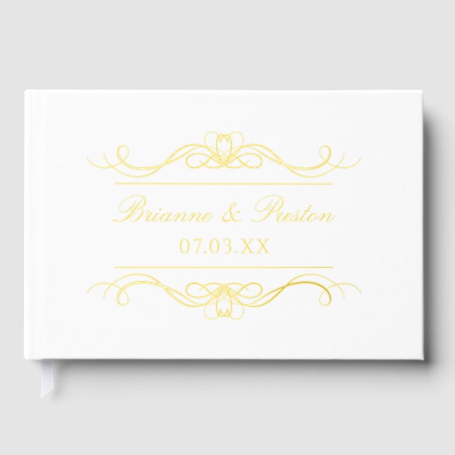 Libro De Visitas Name & Date Modern Elegant Gold Swirl Wedding (Anverso)