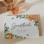 Libro De Visitas Naranja Blossom Honey Bee Event Book<br><div class="desc">Invite a una ducha de bebé, una ducha de novia, un cumpleaños o un género para que los invitados compartan sus deseos y sabiduría con este libro de invitados inspirado en la naturaleza. El diseño presenta un follaje botánico de acuarela verde, un peine de miel, flores blancas, un frasco de...</div>