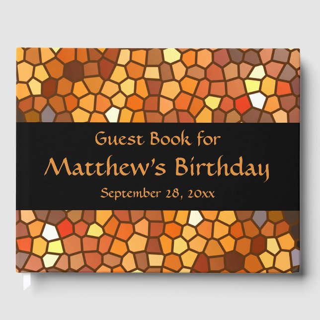 Libro De Visitas Naranja Brown Mosaic Birthday Party Guest Book (Anverso)