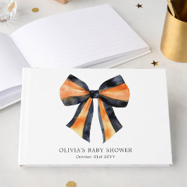Libro De Visitas Naranja de Halloween Black Coquette Bow Baby Showe