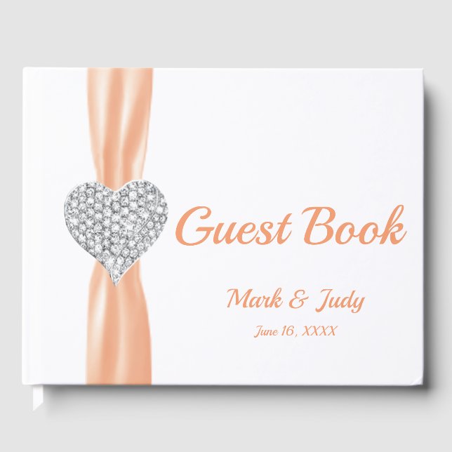 Libro De Visitas Naranja Diamond Heart Boda Guestbook (Anverso)