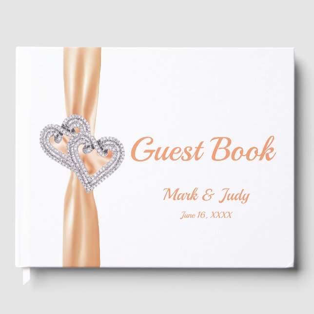 Libro De Visitas Naranja Diamond Hearts Boda Guestbook (Anverso)