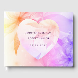 Libro De Visitas Naranja floral cardíaco morado Boda