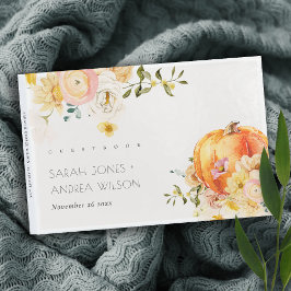 Libro De Visitas Naranja floral rústico Boda de calabaza otoñal