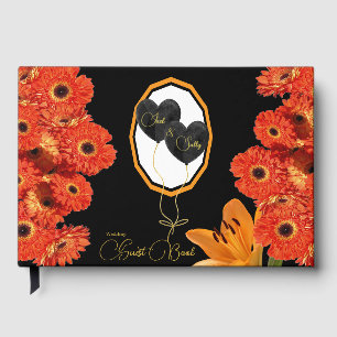 Libro De Visitas Naranja floral y Boda negro