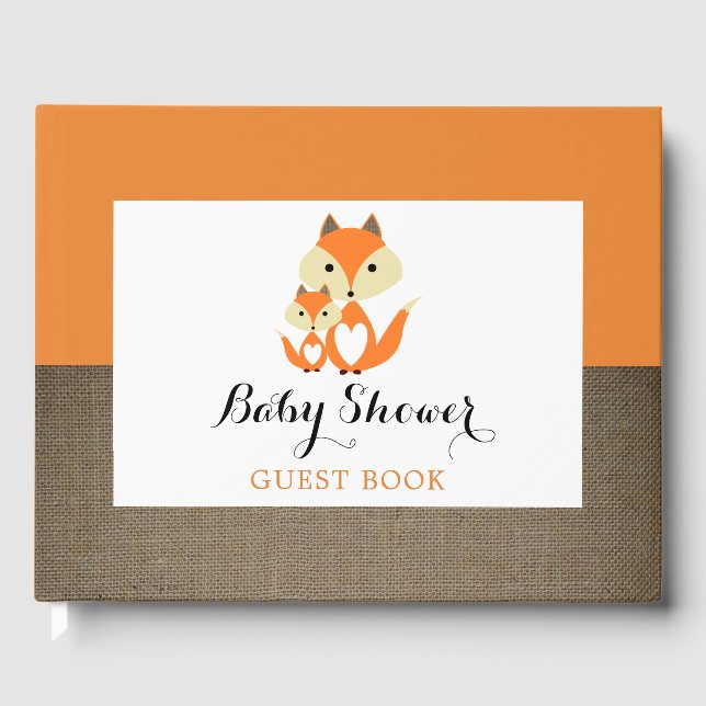 Libro De Visitas Naranja Fox Burlap Baby Shower (Anverso)