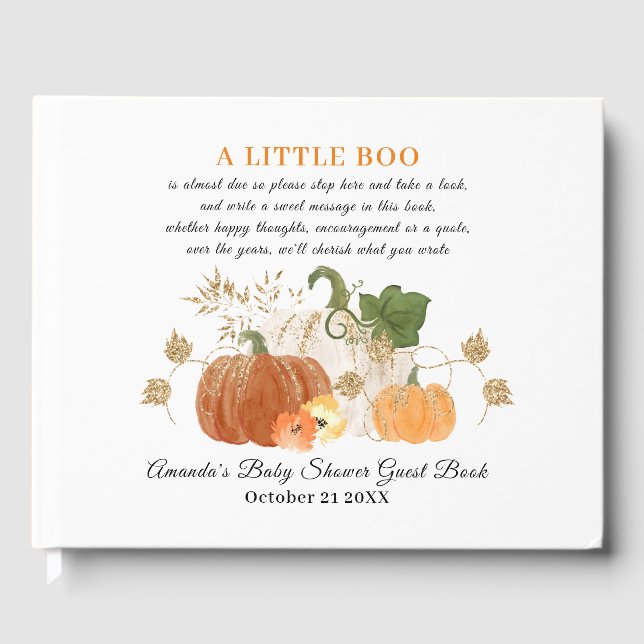 Libro De Visitas Naranja Gold Halloween Fall Baby Shower Guestbook  (Anverso)