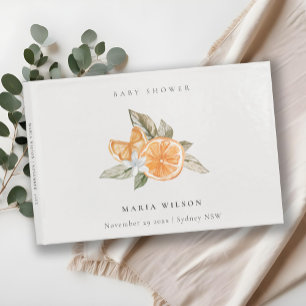 Libro De Visitas Naranja mínimo de Leafy Botánico Boho Baby Shower
