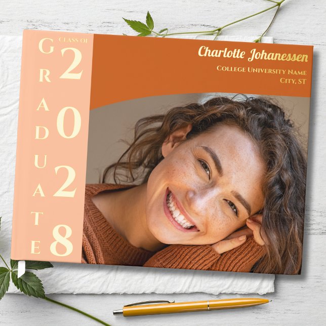 Libro De Visitas Naranja Moderno Foto Graduación Dorado (Subido por el creador)