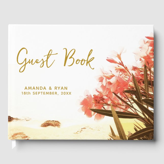 Libro De Visitas Naranja Oleander Flores en la boda de la playa (Anverso)