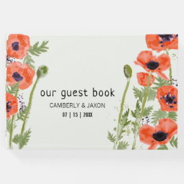 Libro De Visitas Naranja oriental elegante Flores de amapola