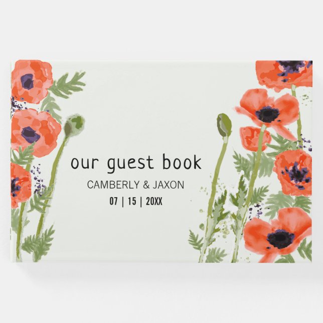 Libro De Visitas Naranja oriental elegante Flores de amapola (Anverso)