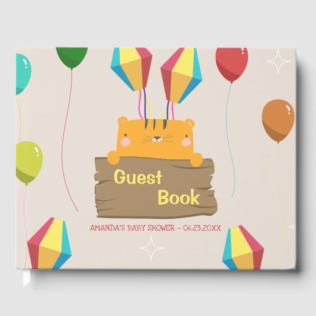 Libro De Visitas Naranja personalizado Cat Baby Shower (Anverso)