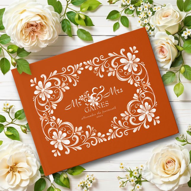 Libro De Visitas Naranja quemado Shabby Chic Boda Guest Book (Subido por el creador)