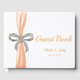 Libro De Visitas Naranja Ribbon Diamond Bow Boda Guestbook