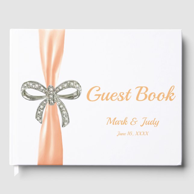 Libro De Visitas Naranja Ribbon Diamond Bow Boda Guestbook (Anverso)