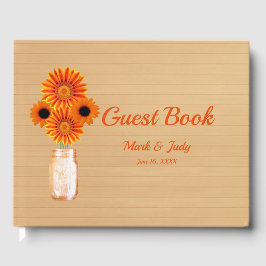 Libro De Visitas Naranja Rústico claro Floral Mason Jar Boda