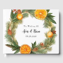 Libro De Visitas Naranja Slice Green Pine Needles Boda