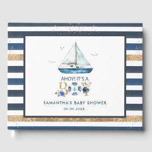 Libro De Visitas Nautical Blue Boat Ahoy es un niño Baby Shower