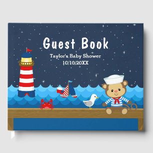 Libro De Visitas Nautical Boy Monkey Red y Baby Shower de la Marina