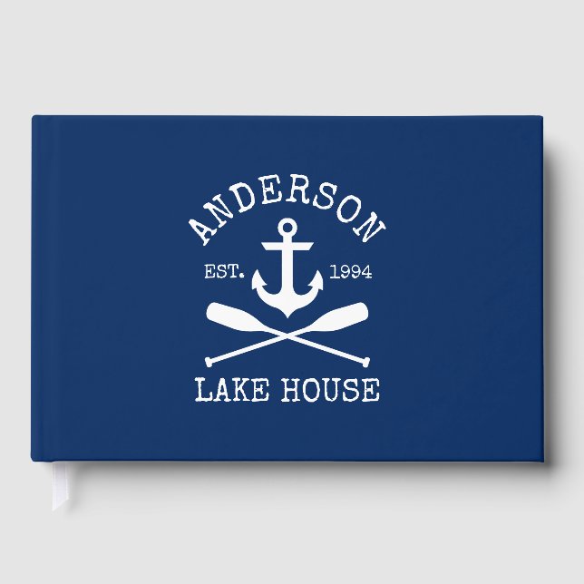 Libro De Visitas Nautical Lake House Family Anchor Oars Naval Azul (Anverso)