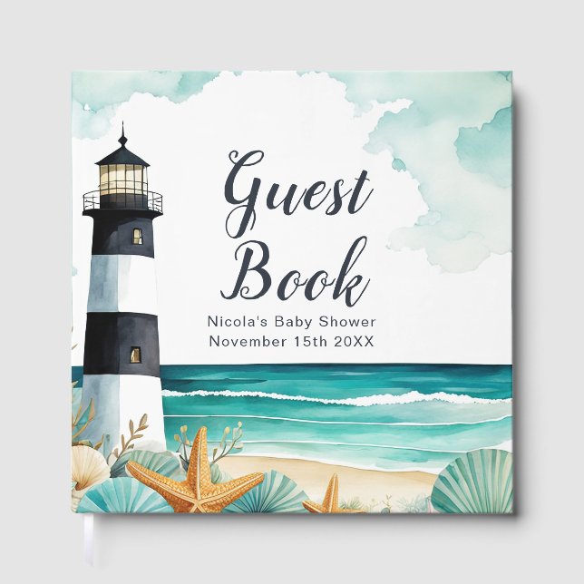 Libro De Visitas Nautical Lighthouse Baby Shower  (Anverso)