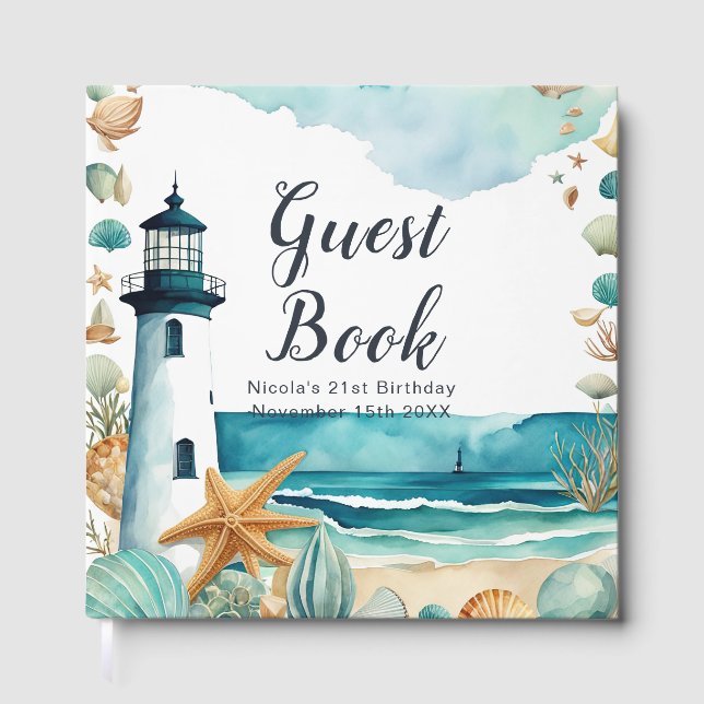 Libro De Visitas Nautical Lighthouse Birthday Party (Anverso)