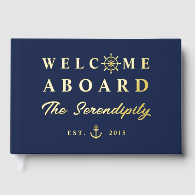 Libro De Visitas Nautical Welcome Aboard Add Name Boat (Anverso)