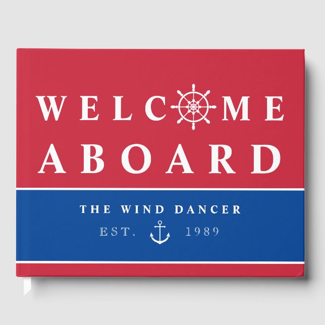 Libro De Visitas Nautical Welcome Aboard Añadir Nombre Bote (Anverso)