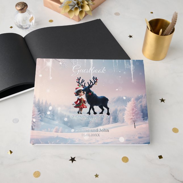 Libro De Visitas Navidades amables y renos oscuros. (Anverso Abierto)