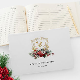 Libro De Visitas Navidades clásicos Escudo floral Monograma Boda