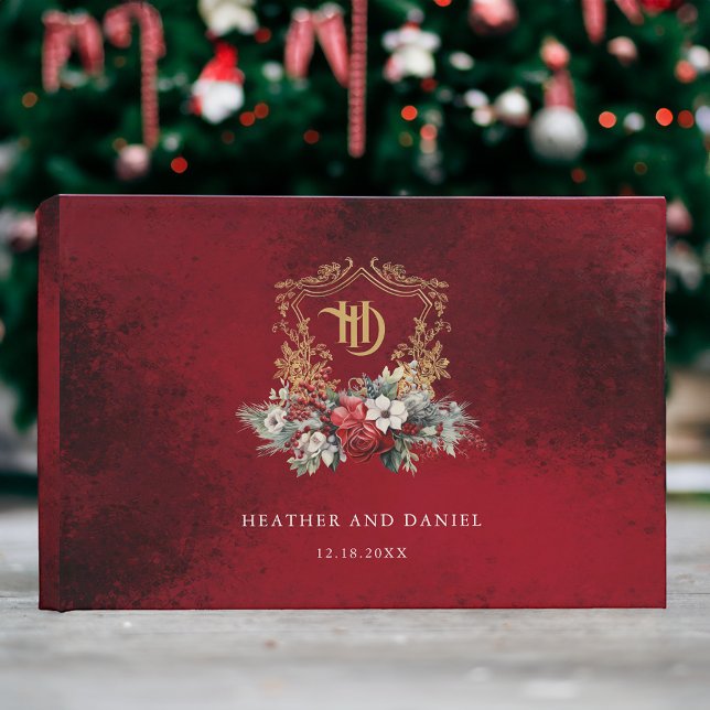 Libro De Visitas Navidades clásicos Escudo floral Monograma Boda (Subido por el creador)