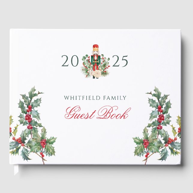 Libro De Visitas Navidades Holiday Cracker rojo Berries Script (Anverso)