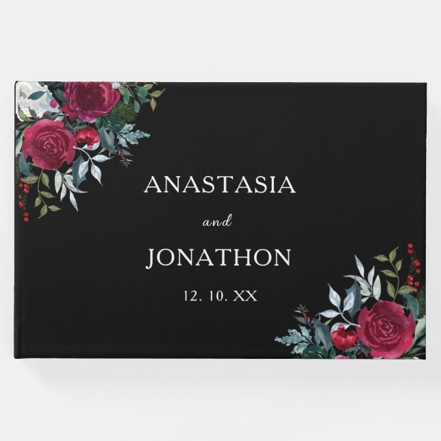 Libro De Visitas Navidades Rosa floral Boda personalizado (Anverso)