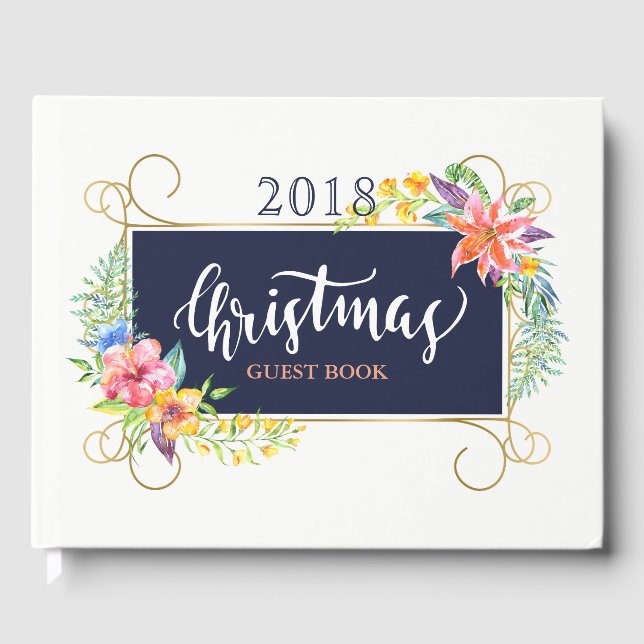 Libro De Visitas Navidades tropicales Bouquet & Gold Frame (Anverso)