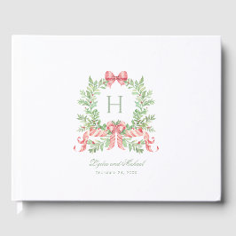 Libro De Visitas Navidades Wreath w Candy Cane Bow Monograma Boda