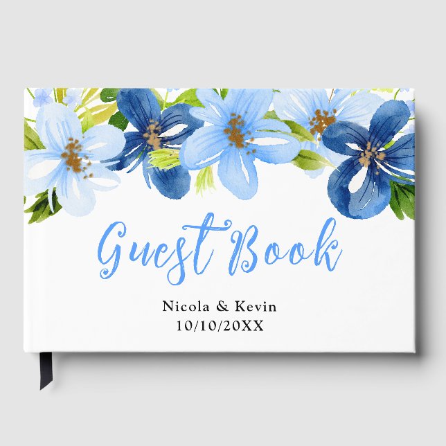 Libro De Visitas Navy and Baby Blue Floral Wedding (Anverso)