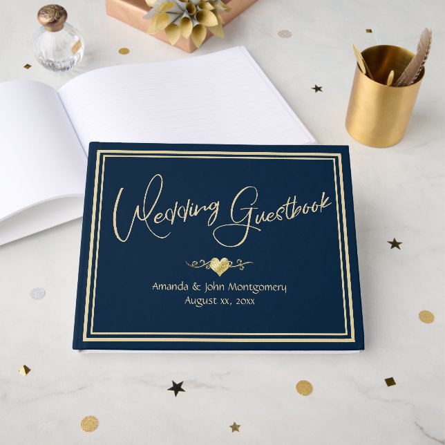 Libro De Visitas Navy and Gold Elegant Wedding (Anverso Abierto)