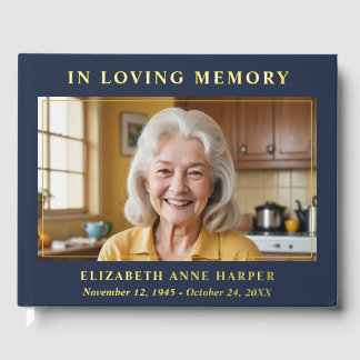 Libro De Visitas Navy Blue Gold In Loving Memory Photo Memorial