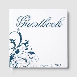 Libro De Visitas Navy Blue Silver Flourish Guest Book