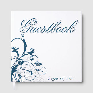 Libro De Visitas Navy Blue Silver Flourish Guest Book
