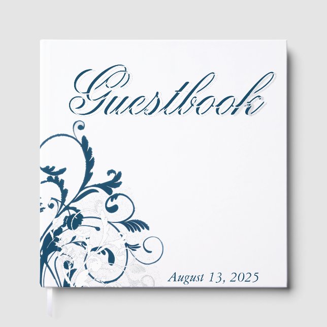 Libro De Visitas Navy Blue Silver Flourish Guest Book (Anverso)