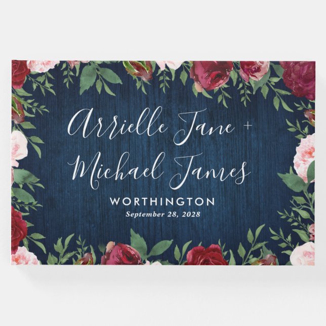 Libro De Visitas Navy Marsala Country Rustic Boda Guest Book (Anverso)
