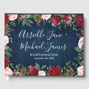 Libro De Visitas Navy Marsala Country Rustic Boda Guest Book