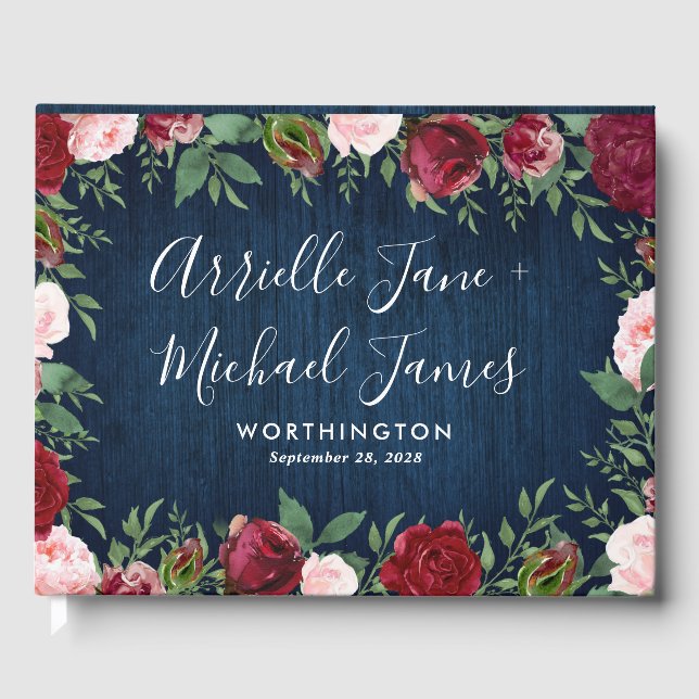 Libro De Visitas Navy Marsala Country Rustic Boda Guest Book (Anverso)