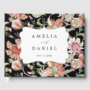 Libro De Visitas Negra   Fantasía tropical Boho Boda Floral