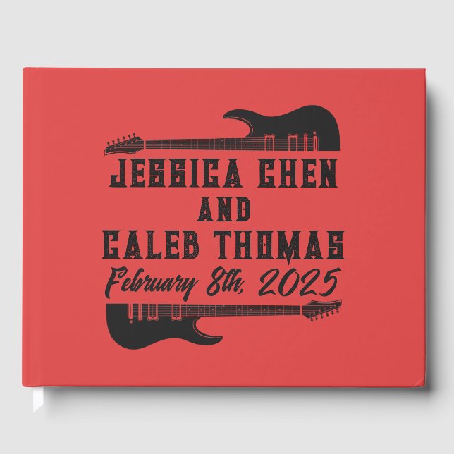 Libro De Visitas Negro sobre Boda Metalizado fuerte y rojo (Anverso)