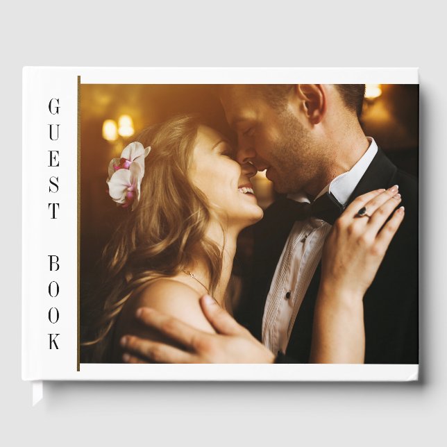 Libro De Visitas Negro y oro | Personalizado Boda fotográfico (Anverso)