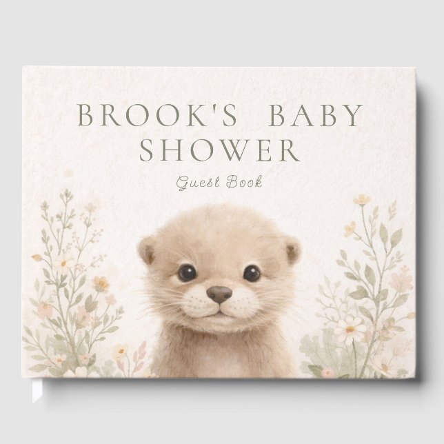 Libro De Visitas Neutral Watercolor Woodland Otter Baby Shower (Anverso)