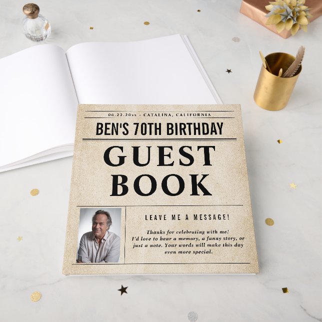 Libro De Visitas Newspaper Birthday News Funny Humorous Men 70th (Anverso Abierto)